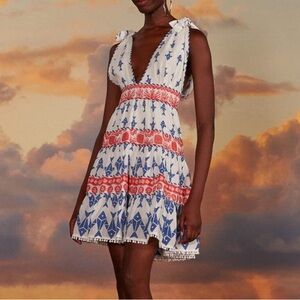 FARM RIO NWT Resort Coastal Fish/Coral Deep V-Neck/Back Tier Cotton Sexy Mini XL